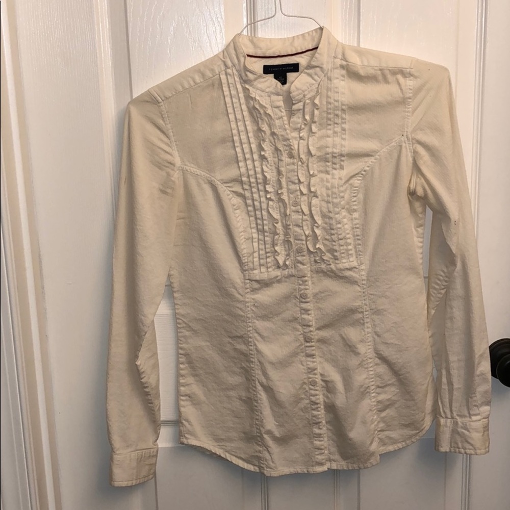 Textured creaming white tuxedo top